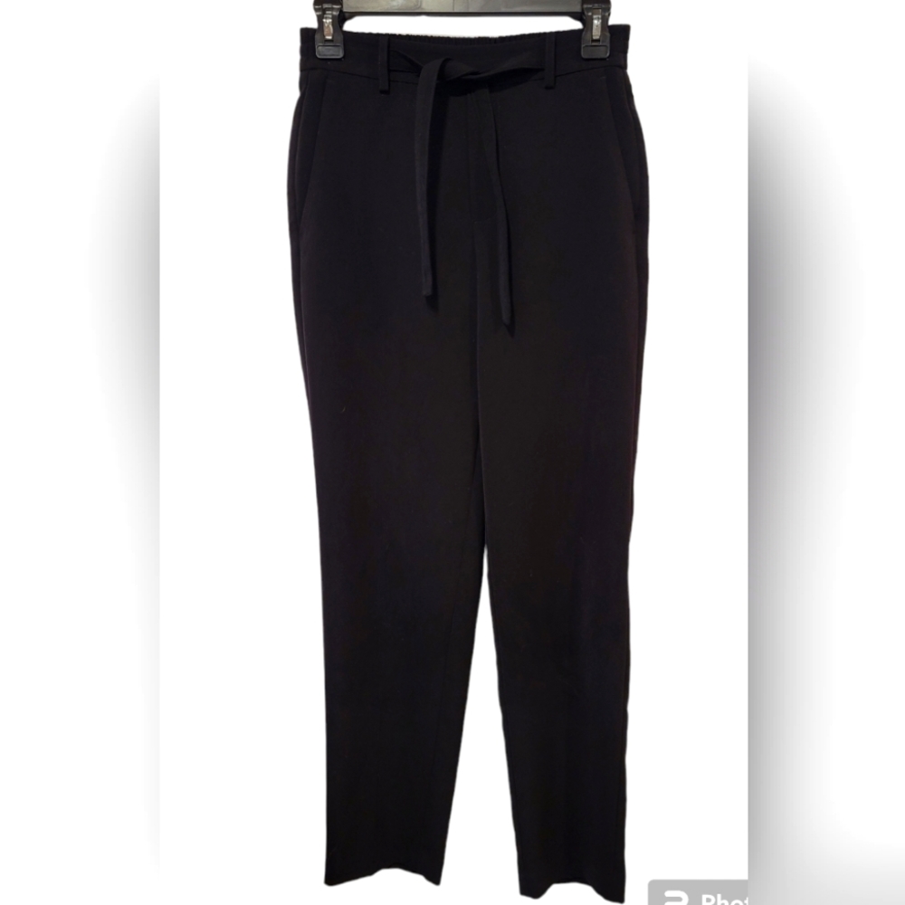 NINE WEST Womens Black Dress Pants Belted Tie Waist Straight Leg Trouser XS